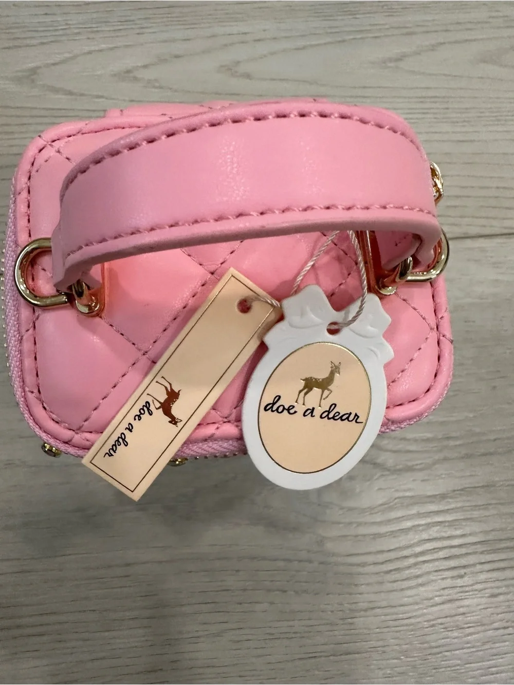 Pink Quilted Cosmetic Case with Crystal Stud Accents